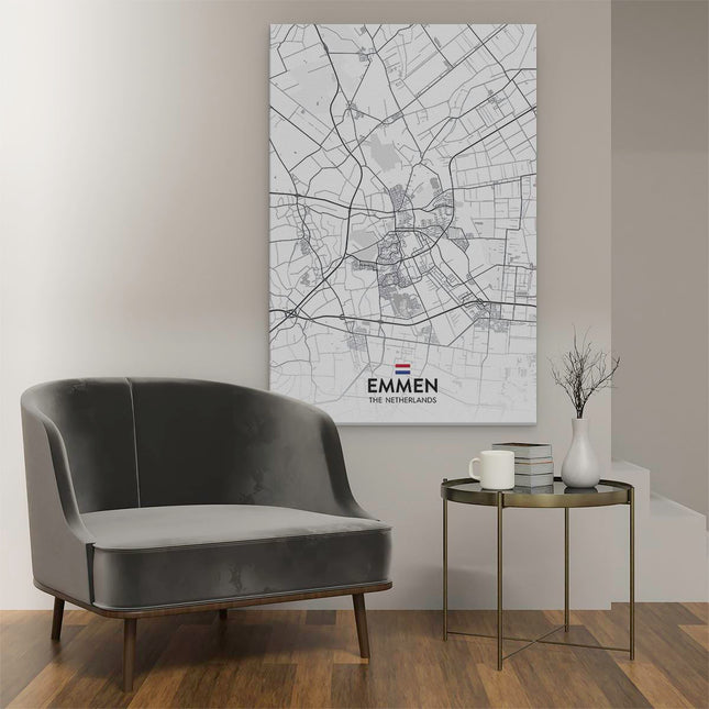 Canvas schilderij interieur Stadskaart Emmen in het Wit