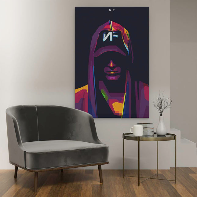 Canvas schilderij interieur Rapper NF in Abstracte Kleuren