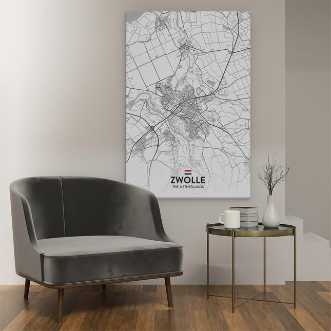 Canvas schilderij interieur Stadskaart Zwolle in het Wit