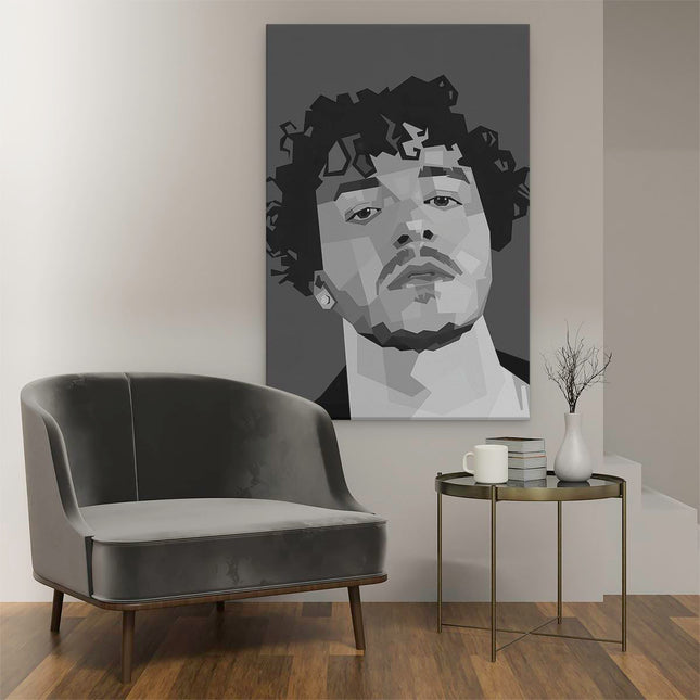 Canvas schilderij interieur Jack Harlow in het Zwart Wit