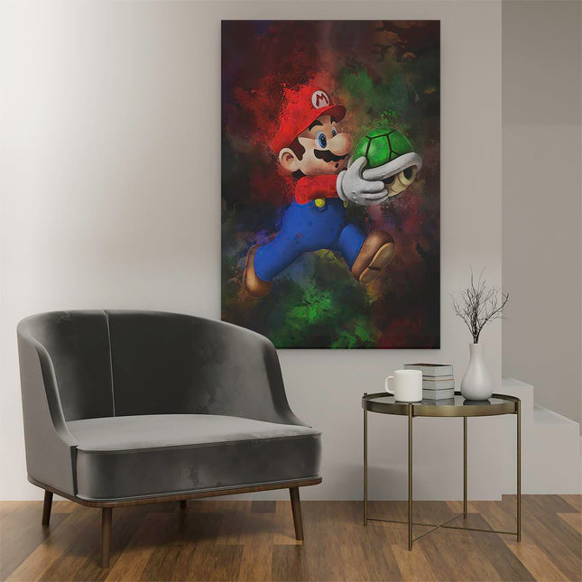 Canvas schilderij interieur Mario met een Groene Schelp