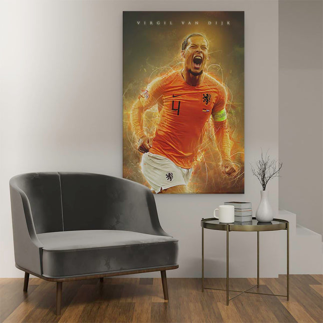 Canvas schilderij interieur Virgil van Dijk bij het Nederlands Elftal