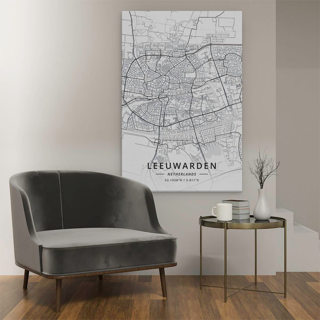 Canvas schilderij interieur Stadskaart Leeuwarden in het Wit