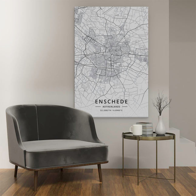 Canvas schilderij interieur Stadskaart Enschede in het Wit