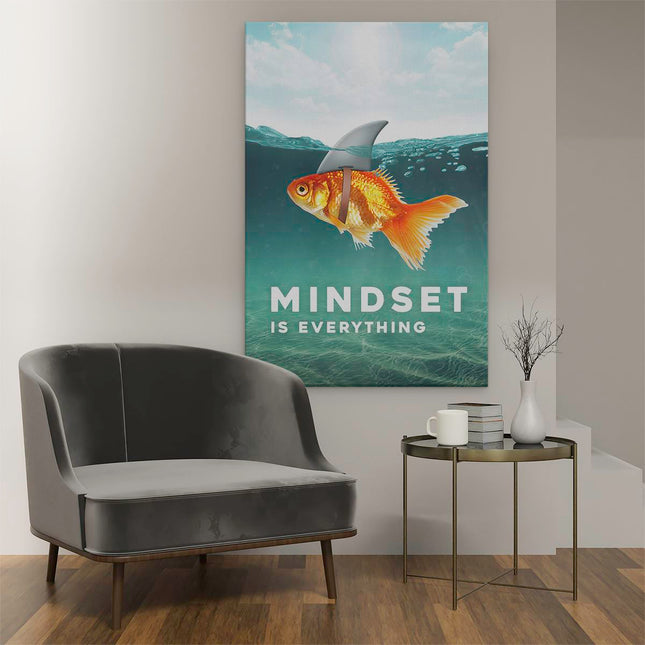 Canvas schilderij interieur Mindset is Everything - Motivatie Quote - Haai