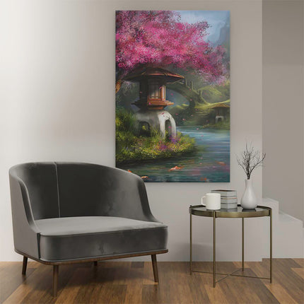 Canvas schilderij interieur Getekende Rivier met Bloesems in China