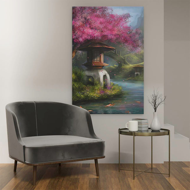 Canvas schilderij interieur Getekende Rivier met Bloesems in China