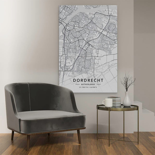 Canvas schilderij interieur Stadskaart Dordrecht in het Wit