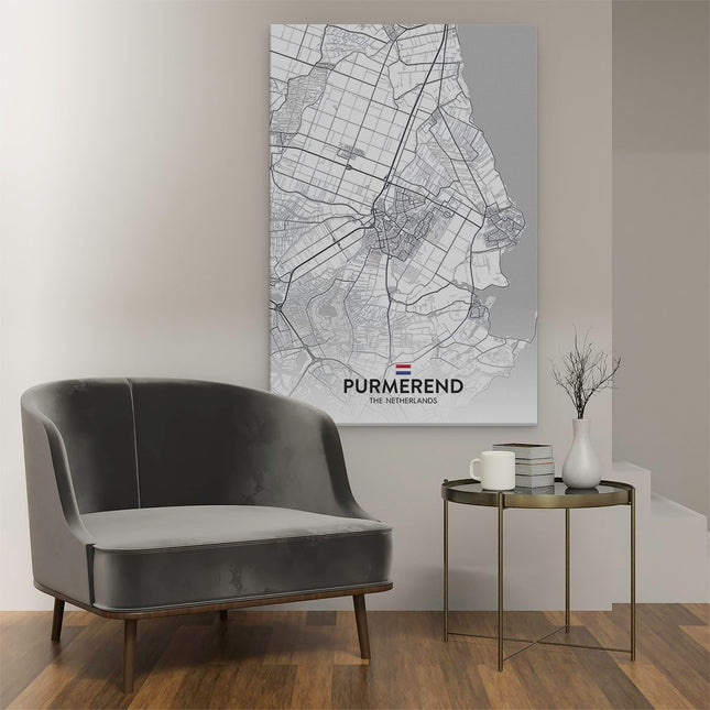 Canvas schilderij interieur Stadskaart Purmerend in het Wit
