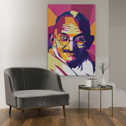 Canvas schilderij interieur Mahatma Gandhi in Abstracte Kleuren