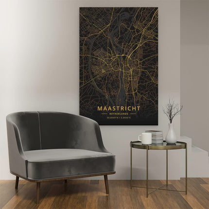 Canvas schilderij interieur Stadskaart Maastricht in het Goud en Zwart