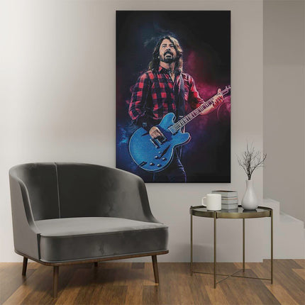Canvas schilderij interieur David Grohl met zijn Gitaar