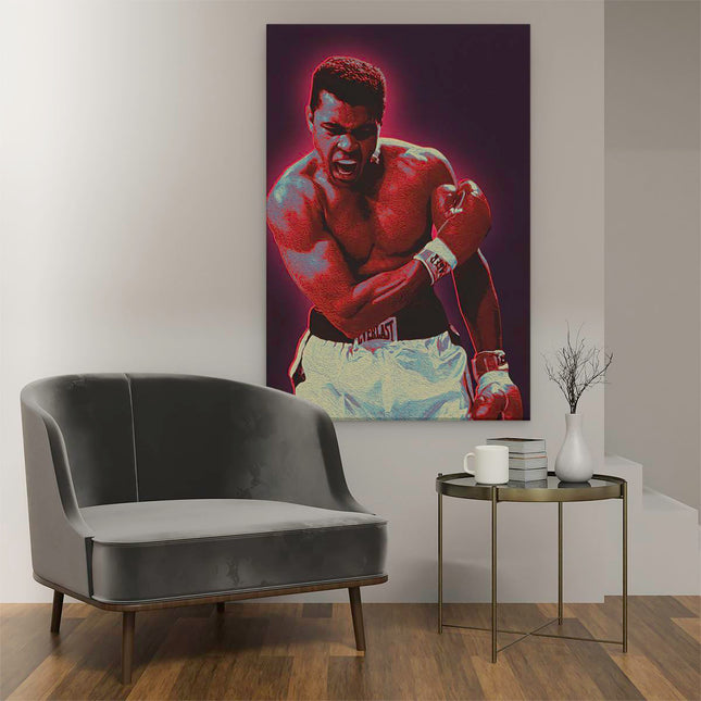 Canvas schilderij interieur Bokser Muhammad Ali in het Rood