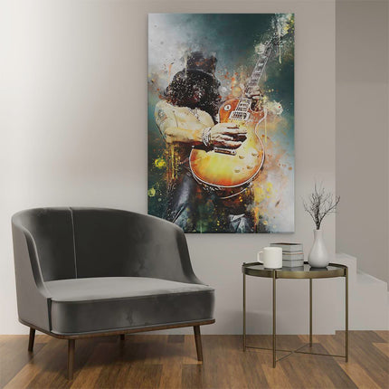 Canvas schilderij interieur Slash met zijn Gitaar - Saul Hudson