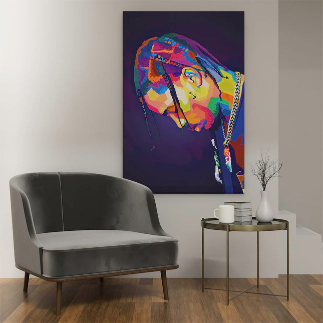 Canvas schilderij interieur Travis Scott in Abstracte Kleuren
