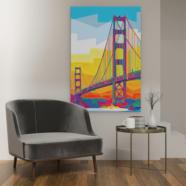 Canvas schilderij interieur San Francisco Brug in Abstracte Kleuren