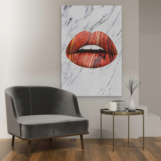 Canvas schilderij interieur Rode Lippen op Abstract Witte Achtergrond