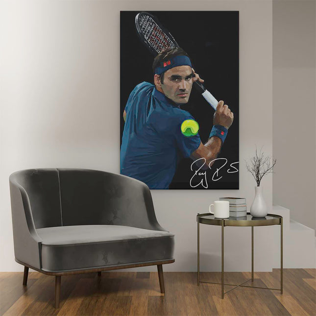 Canvas schilderij interieur Roger Federer Getekend