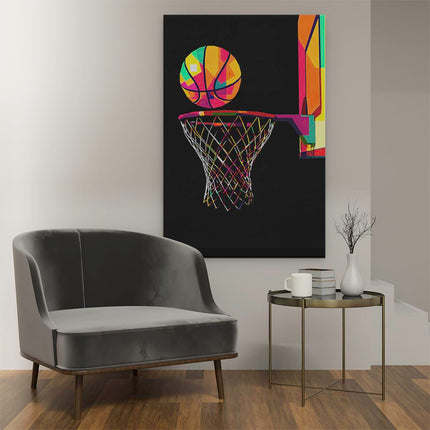 Canvas schilderij interieur Basketbal in het Net - Abstracte Kleuren