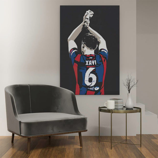 Canvas schilderij interieur Xavi Hernandez bij FC Barcelona