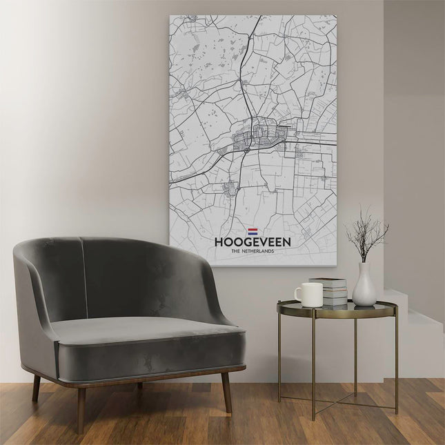 Canvas schilderij interieur Stadskaart Hoogeveen in het Wit
