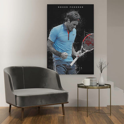 Canvas schilderij interieur Tennisser Roger Federer 