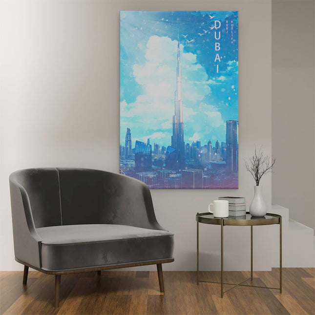 Canvas schilderij interieur Stad Dubai in het Blauw