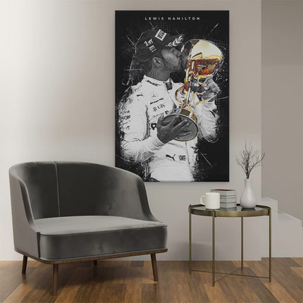 Canvas schilderij interieur Lewis Hamilton kust Formule 1 Wereldbeker