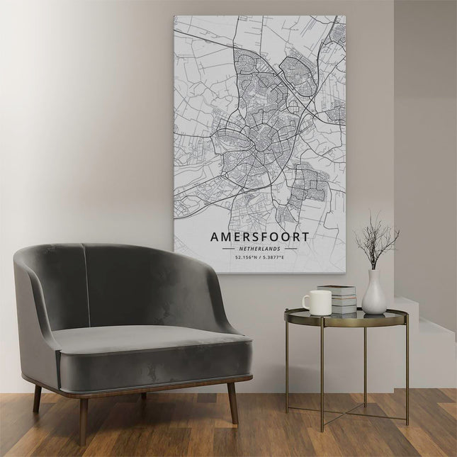 Canvas schilderij interieur Stadskaart Amersfoort in het Wit