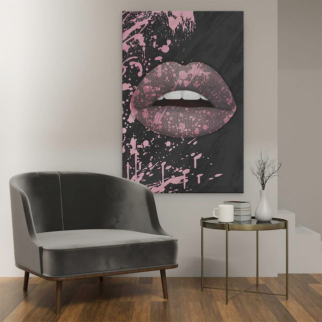 Canvas schilderij interieur Lippen met Roze Verf