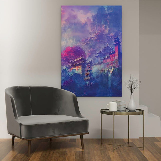Canvas schilderij interieur Getekende Japanse Tempels