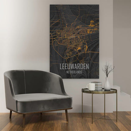Canvas schilderij interieur Stadskaart Leeuwarden in het Zwart Goud