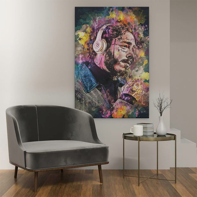 Canvas schilderij interieur Post Malone in Olieverf