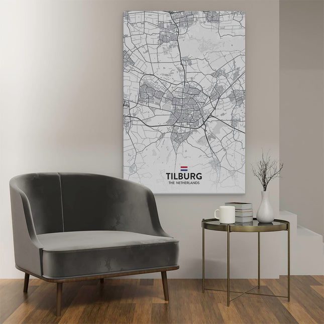 Canvas schilderij interieur Stadskaart Tilburg in het Wit