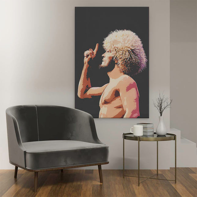 Canvas schilderij interieur UFC Vechter Khabib Nurmagomedov met de Witte Pruik