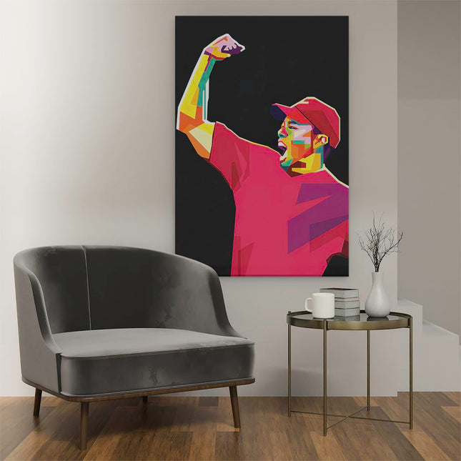 Canvas schilderij interieur Tiger Woods in Abstracte Kleuren