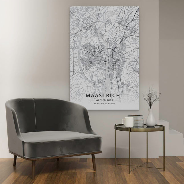 Canvas schilderij interieur Stadskaart Maastricht in het Wit