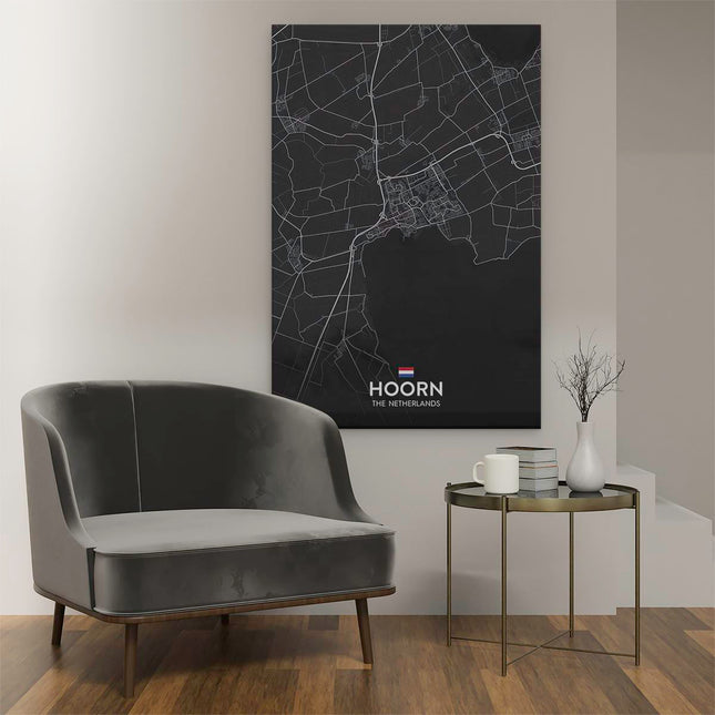 Canvas schilderij interieur Stadskaart Hoorn in het Zwart