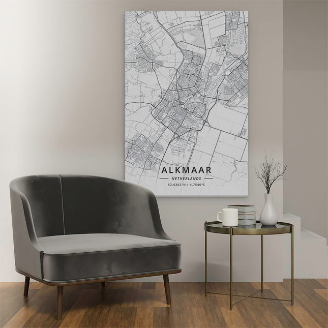 Canvas schilderij interieur Stadskaart Alkmaar in het Wit