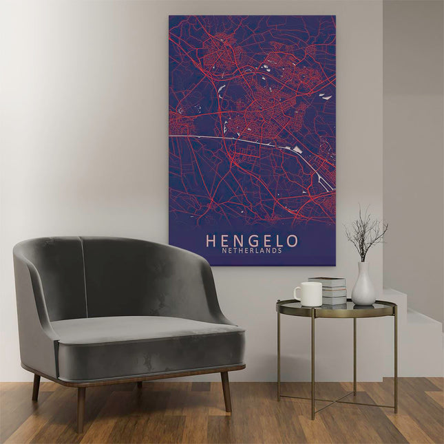 Canvas schilderij interieur Stadskaart Hengelo in het Paars Rood