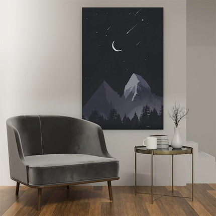 Canvas schilderij interieur Bos met Bergen in de Nacht