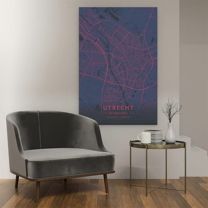 Canvas schilderij interieur Stadskaart Utrecht in het Paars met Roze