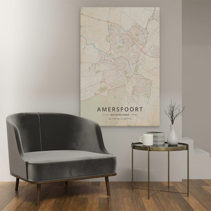 Canvas schilderij interieur Stadskaart Amersfoort in Beige