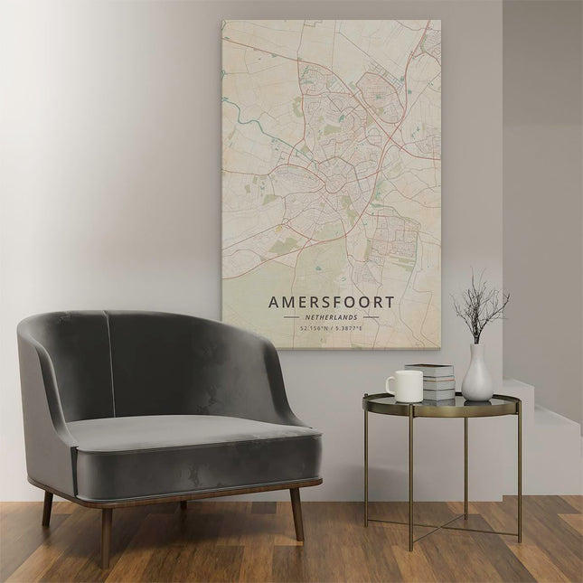 Canvas schilderij interieur Stadskaart Amersfoort in Beige