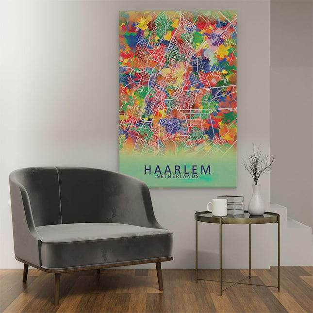 Canvas schilderij interieur Stadskaart Haarlem in Kleur