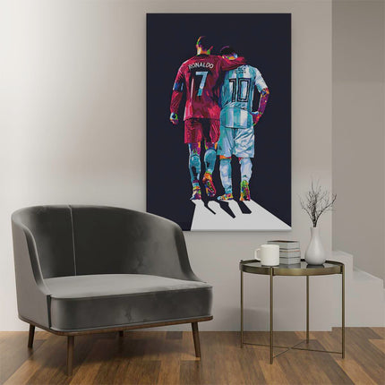 Canvas schilderij interieur Ronaldo en Messi 