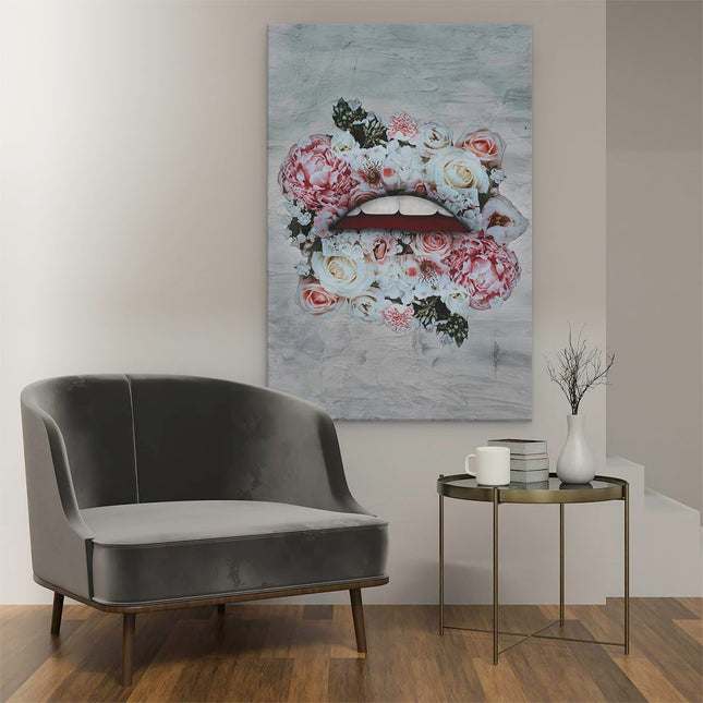 Canvas schilderij interieur Lippen in de vorm van Bloemen 