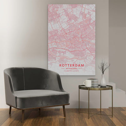 Canvas schilderij interieur Stadskaart Rotterdam in het Roze