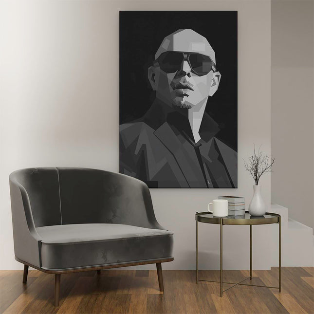 Canvas schilderij interieur Rapper Pitbull in Geometrie 