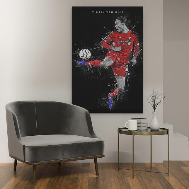 Canvas schilderij interieur Virgil van Dijk in actie bij Liverpool